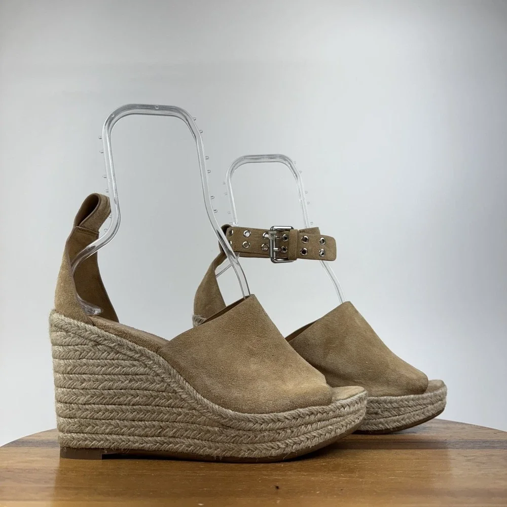 Womens Rag & and Bone Anteros Beige Suede Wedge Espadrille Suede Shoes Size 41
